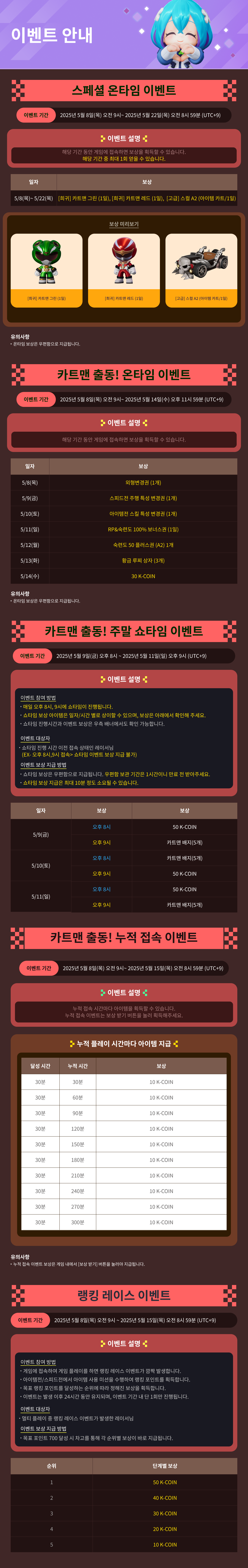 5/8(목) PC방 전용 이벤트 안내 / 기간:2025-05-08~2025-05-22 / 내용요약: 인게임 이벤트 안내